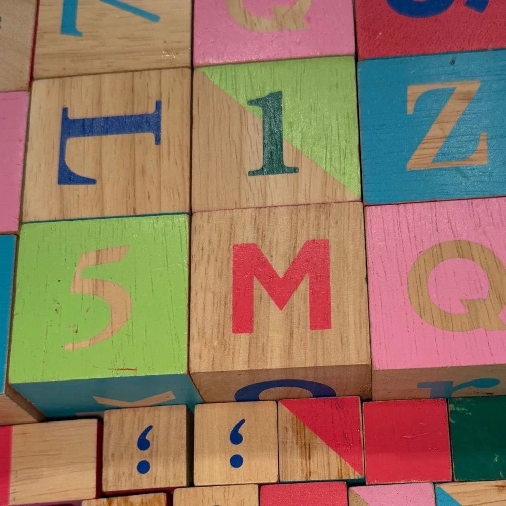 Manhattan Toy Company Wooden Alphabet Number Punctuation Blocks Set Multicolor